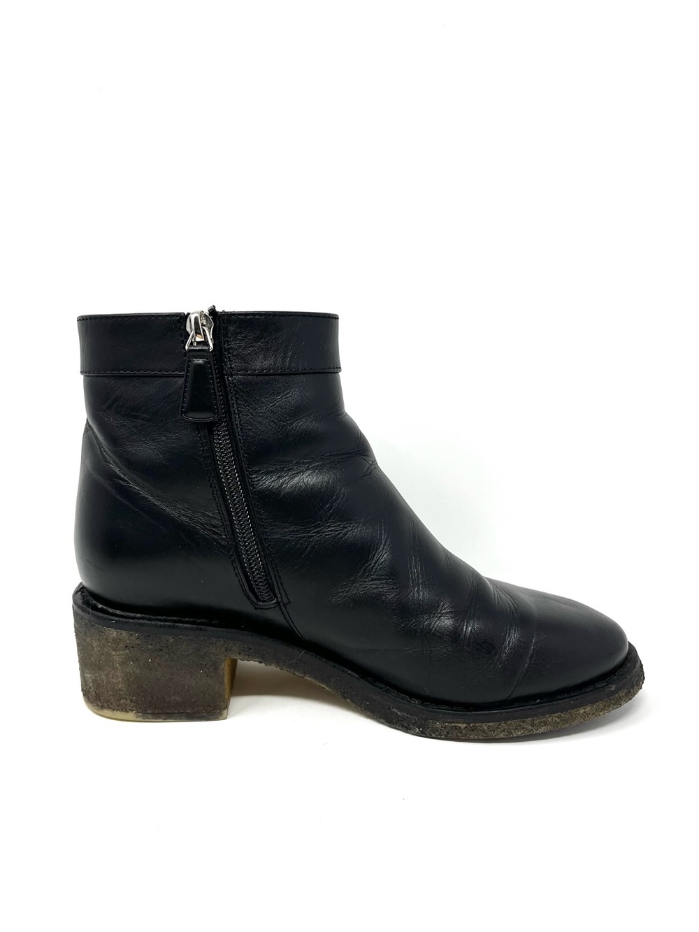 Chanel Black Leather CC Logo Turnlock Ankle Boot Boots Booties Shoes Moto 38 38C - Picture 2 of 11